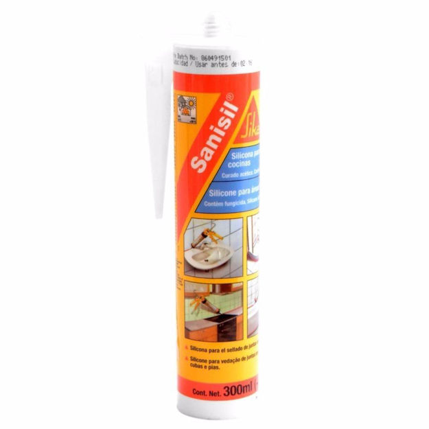 Imagen de Sellador de silicona con fungicida transparente 280cc Sika Sanisil