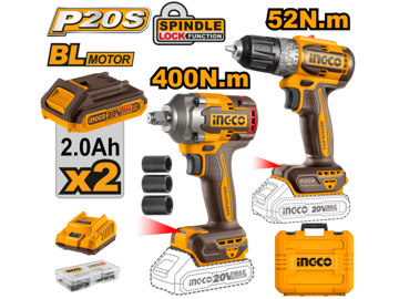 Imagen de KIT ATORNILLADOR IMP + TALADRO 20V P20S INGCO