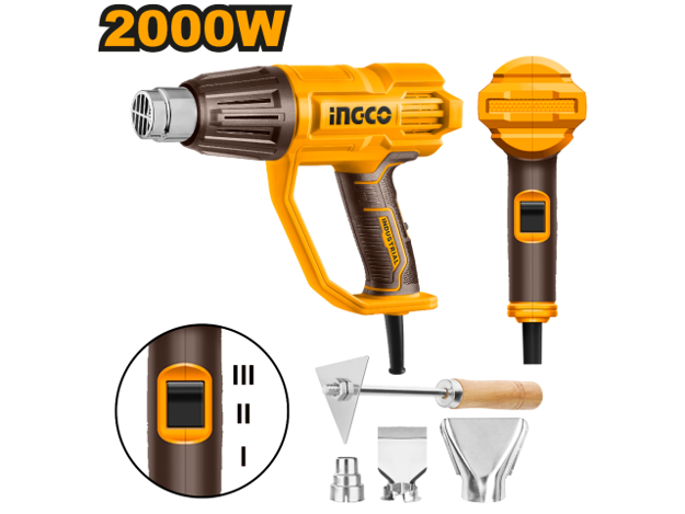 Imagen de PISTOLA DE CALOR 2000W C/KIT. INGCO