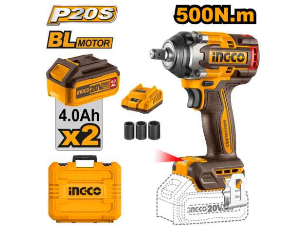 Imagen de LLAVE IMPACTO 1/2" 500NM 2 BATERIAS 18V. INGCO