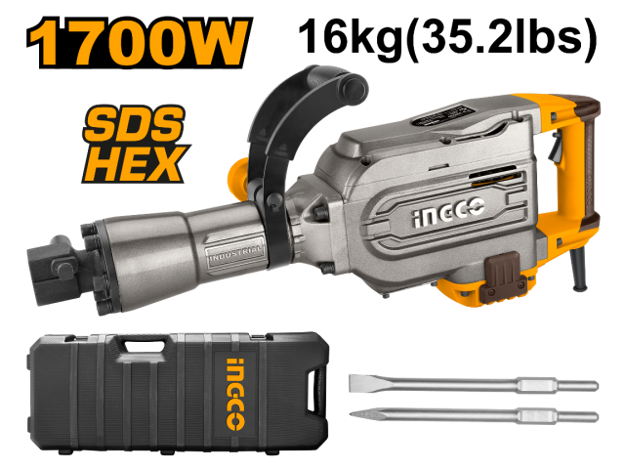 Imagen de MARTILLO DEMOLEDOR 1700W 50J 16KG HEXAG. INGCO PDB17008