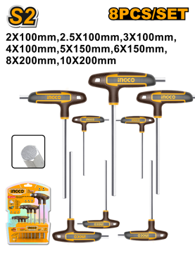 Imagen de JUEGO LLAVES ALLEN MANGO T 8 PIEZAS 2-10MM INGCO