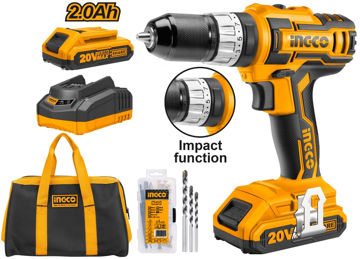 Imagen de TALADRO ATORNILLADOR INGCO CON PERCUTOR  20V + BOLSO
