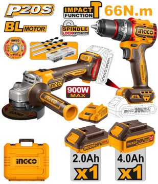 Imagen de COMBO ATORNILLADOR + AMOLADORA 4.5" 18V INGCO