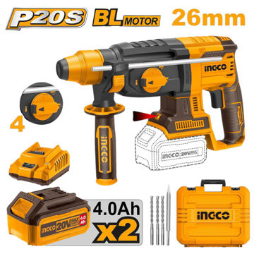 Imagen de ROTOMARTILLO A BATERIA 20V 26MM 4 FUNCIONES BRUSHLESS INGCO