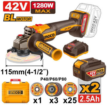 Imagen de AMOLADORA ANGULAR 4.5" 42V INGCO