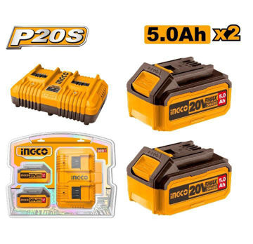 Imagen de CARGADOR + 2 BATERÍAS 20 V 5.0 AH INGCO