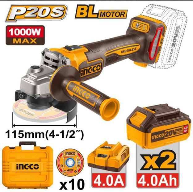 Imagen de AMOLADORA 4.5" A BATERIA 20V INGCO