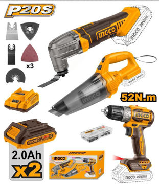 Imagen de COMBO A BATERIA 3PZ TALADRO / ASPIRADORA /MULTIFUNCIÓN INGCO