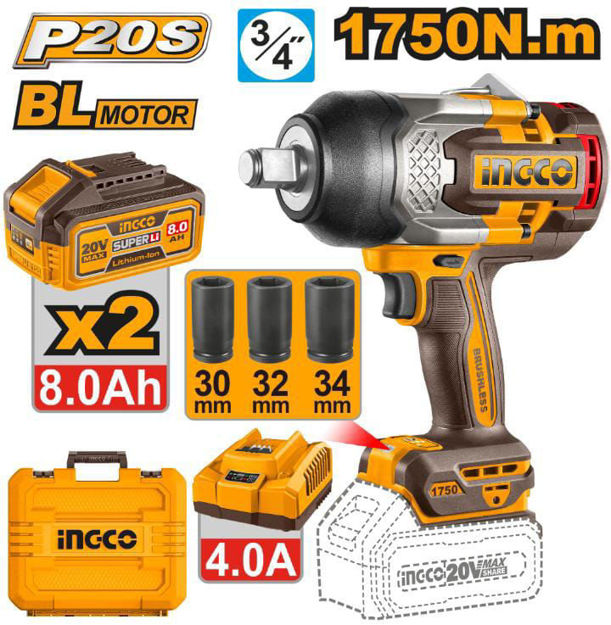 Imagen de LLAVE IMPACTO 3/4" BATERIA 20V 1750NM INGCO