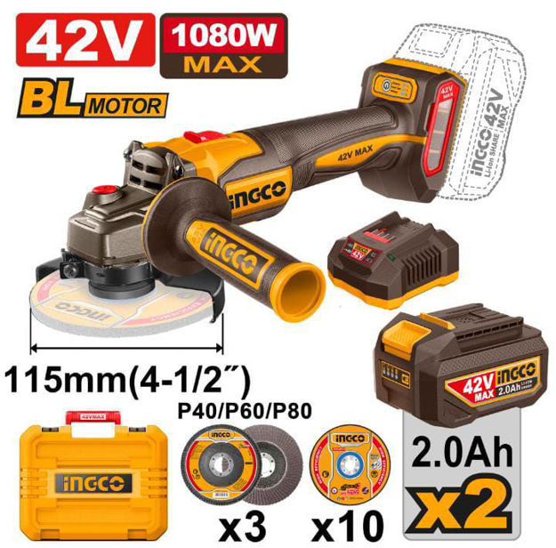 Imagen de AMOLADORA ANGULAR 4.5" 42V INGCO