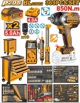 Imagen de SET DE 369 HERRAMIENTAS + LLAVE DE IMPACTO 850 NM + GABINETE METÁLICO INGCO