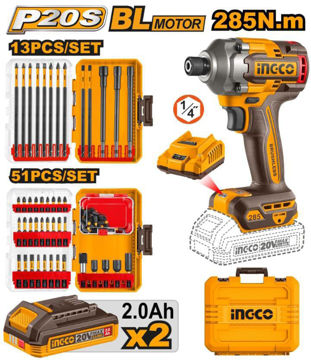 Imagen de ATORNILLADOR IMPACTO BATERIA 20V + ACCESORIOS INGCO