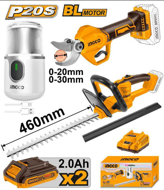 Imagen de CORTACERCO + TIJERA DE PODA BATERÍA 20V INGCO