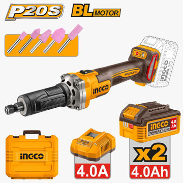 Imagen de AMOLADORA RECTA BATERÍA 20V + 5 PIEDRAS INGCO