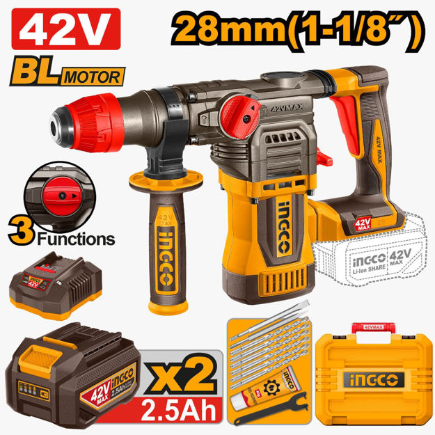 Imagen de ROTOPERCUTOR SDS-PLUS 28MM BATERÍA 42V INGCO