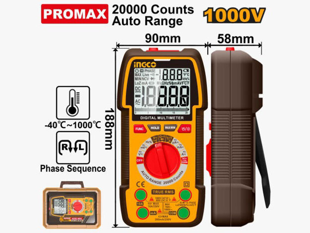 Imagen de TESTER MULTIMETRO DIGITAL 1000V DC/AC INGCO