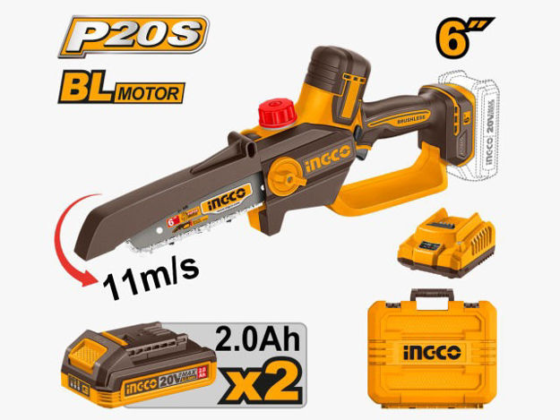 Imagen de MOTOSIERRA A BATERIA 20V 6" + ACCESORIOS INGCO