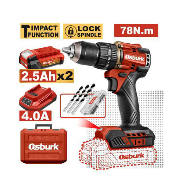 Imagen de TALADRO CON PERCUTOR A BATERÍA 25V 78NM OSBURK