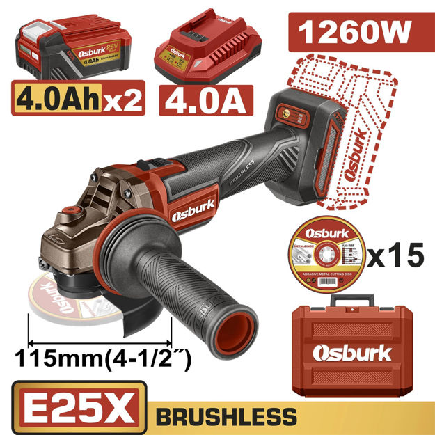Imagen de AMOLADORA BATERÍA 25V 115MM CON VALIJA OSBURK