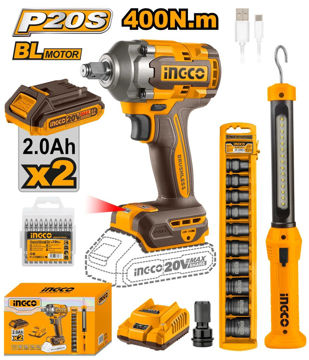 Imagen de LLAVE IMPACTO BATERÍA 20V 1/2" 400NM + LINTERNA INGCO