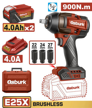 Imagen de LLAVE IMPACTO BATERÍA 25V 1/2" 900NM 2 BATERÍAS OSBURK
