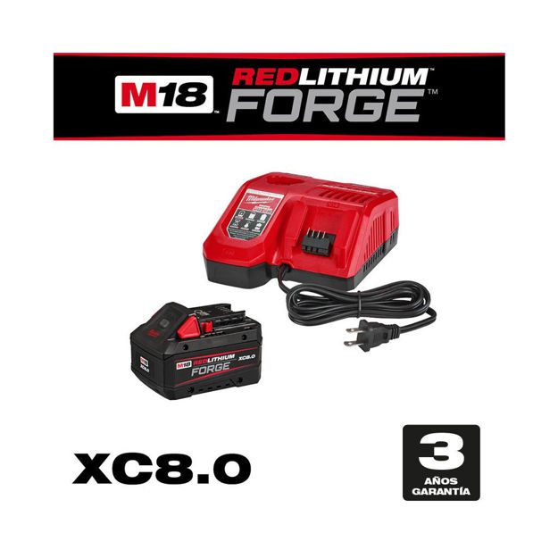 Imagen de KIT CARGADOR RÁPIDO + BATERÍA 18V 8.0AH MILWAUKEE