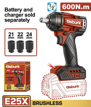 Imagen de LLAVE IMPACTO 1/2" BATERÍA 25V (CARCAZA) OSBURK