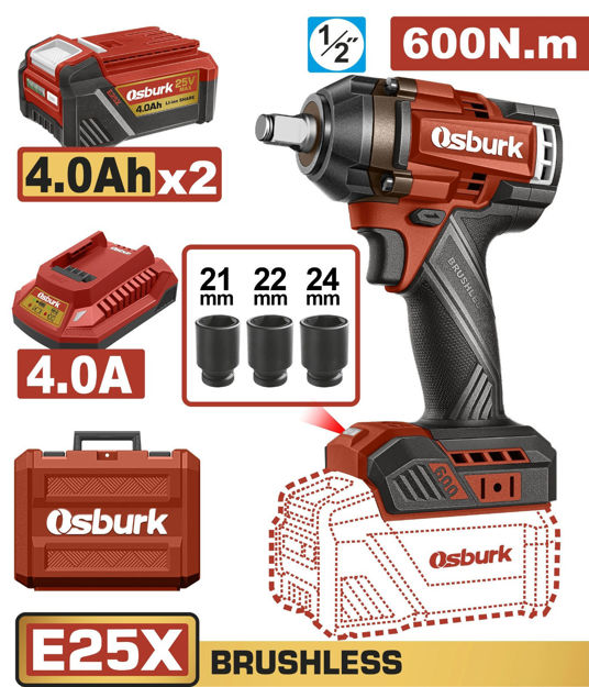 Imagen de LLAVE IMPACTO 1/2" BATERÍA 25V 600NM OSBURK