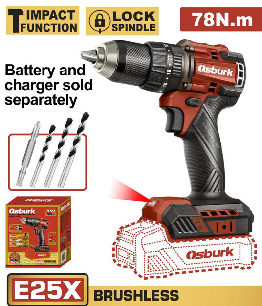 Imagen de TALADRO CON PERCUTOR BATERÍA 25V (CARCAZA) OSBURK