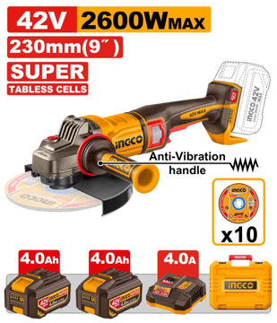 Imagen de AMOLADORA ANGULAR 9" BATERÍA 42V INGCO